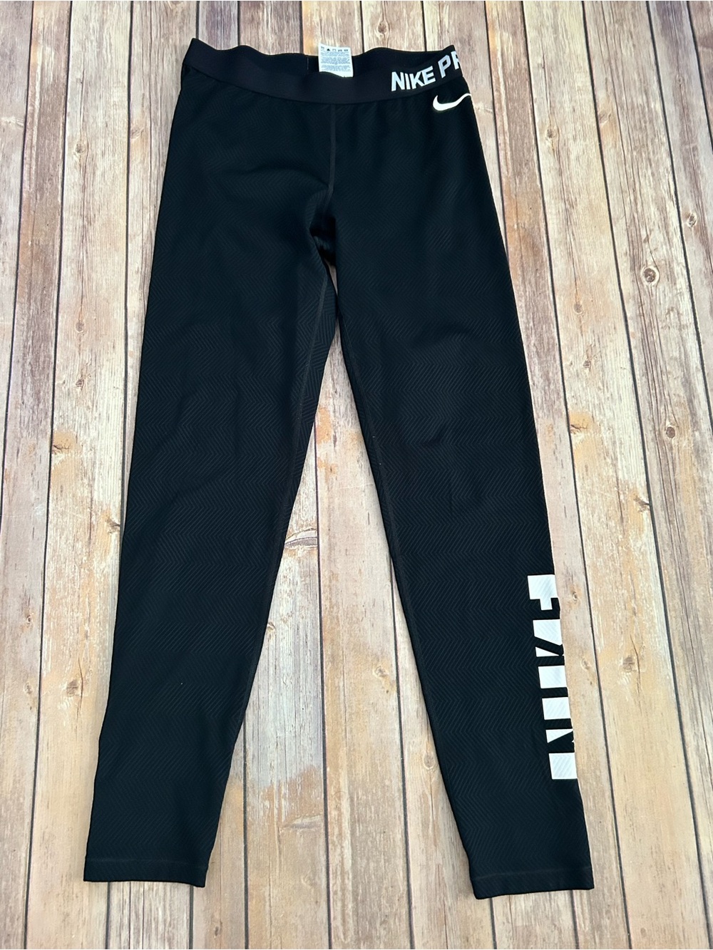 Nike Black Performance Leggings with White Logo | Size Large